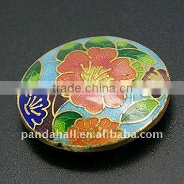 Handmade Cloisonne Beads, without Filigree, Flat Round, Multicolor, about 33x9mm, hole: 1.5mm(CLB-A001-7)