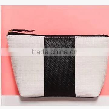 Hand-knitted PU Storage Bag,Black and white Clutch Bag