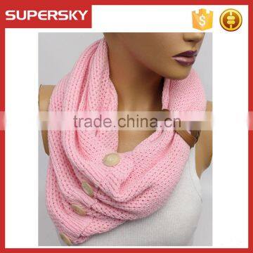 A-48 infinity scarf with leather bracelet knitted leather cuff circle scarves knit scarf with leather cuff