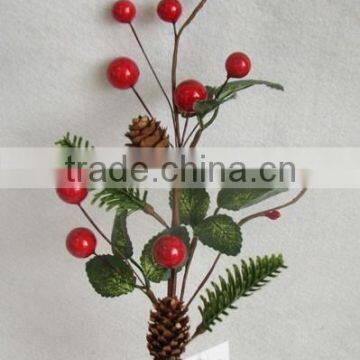 2015 newest special artificial holly and foam red berry pick 14" branches pick for chrismas decoration pick new christmas pick