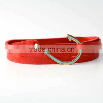 Hot Sale Promotional Red Double Leather Wrap Hook Bracelet Fish Hook Bracelet