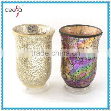 Wide Mouth Gold Purple Glass Mosaic Design Vase Used Decorage