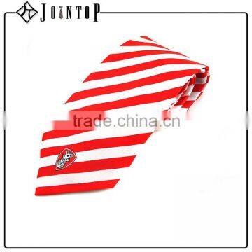 Wholesale popular handsome red white navy striped tie with logo