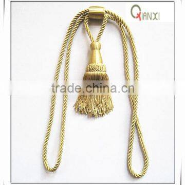 Decorative cord tieback tassel, gold tassel fringe trim for curtain drapery furnishings