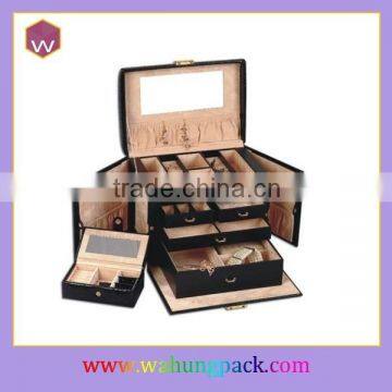 Portable Custom Made Package Box Jewellery Leather With Mirror