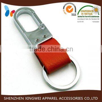 custom made genuine leather metal silver key chains with metal ring