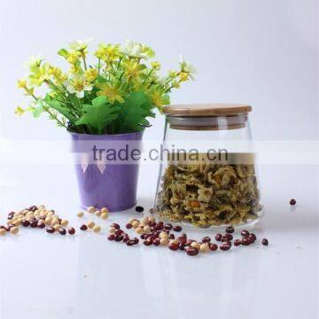 500ml Unique Shape Mouth Blown Clear Trapezoid Candy,food Glass Storage Jars With Bamboo Lid photo-4