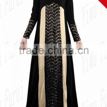 Fashionable Abaya Muslims Caftan Turkish Appliques Lace Islamic Women Clothing Long Dress Kaftan Mixed Color Two Shades