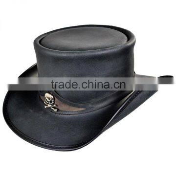 Skull Front, Top Hat, Steampunk, Goth, Grunge, Genuine Leather