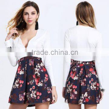 OEM&ODM Welcomed Sexy V Neck Floral Short Mini Dress Long Sleeved RYG-Q123 photo-2