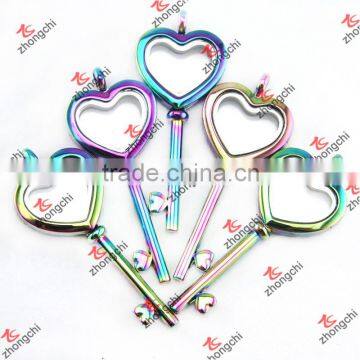 Rainbow Colorful New Design Heart Key Locket Pendant Necklace for girl