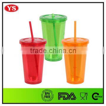 16 ounce double wall plastic cold tumbler with straw