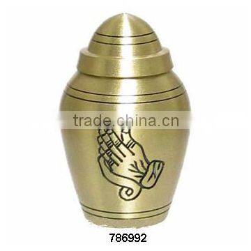 Folded Hands Solid Brass Metal Cremation Funeral Urn & Keepsake
