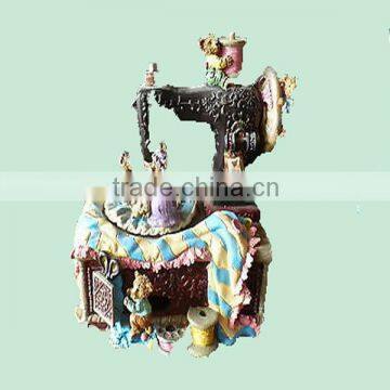 Resin Sewing Mechanism Music Box with Bears - "Whistle While You Work"
