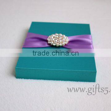 Custom Handcraft Blue Wedding Invitations Silk Box photo-4