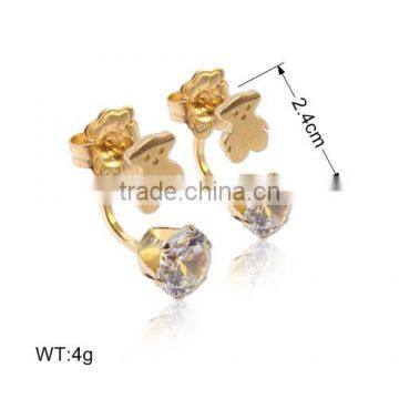 hot sale popular teddy bear imitation stainless steel big zircon earrings