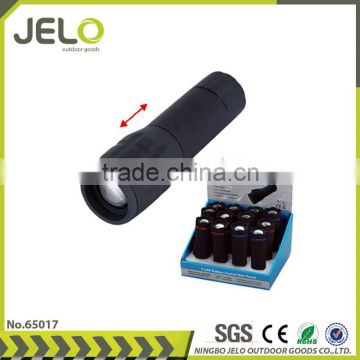 Ningbo JELO Hot Sales Promotion High Power 1Watt LED Zoom Plastic Flashlight Focus Torch