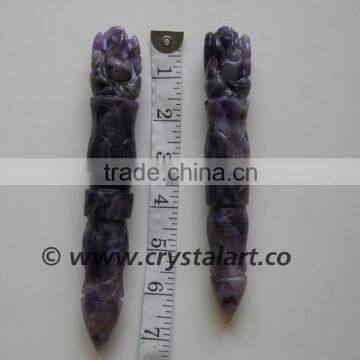 AMETHYST AGATE BIG SIZE CARVING GANESHA HEALING STICK