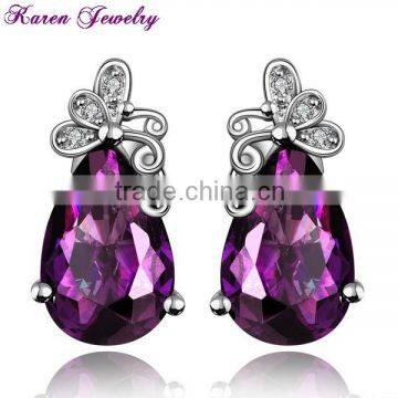 New Elegant Amethyst Purple Crystal Stud Earrings for Women Platinum Plated Gold Earring Crystal Earrings