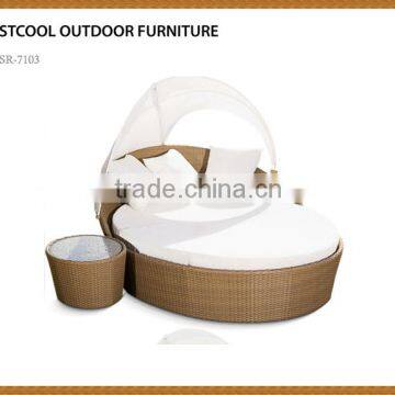 Outdoor Wicker Patio Daybed with Ottoman in Espresso with Peridot Cushions