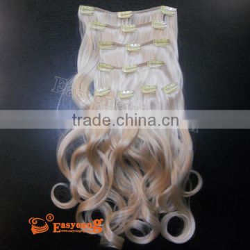 Body wave curly blonde synthetic hair extensions , clip in hair extensions