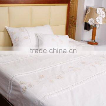 wholesale 100% Cotton Percale White Embroidery Hotel Bedding Sets