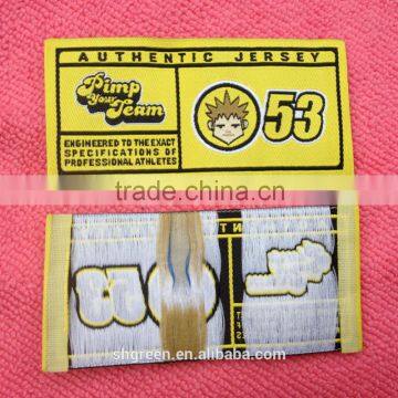 high density weaving clothing patch,taffeta woven label for jersey