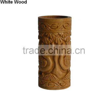 wooden handmade carved candle holder, candle stand elephant carving, handicraft christmas gift, promotion gift, white wood,