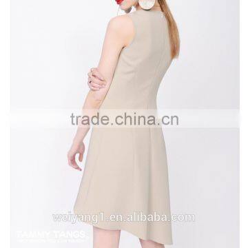 Nude Women Sleeveless Dress With V-collar Party Formal Dress