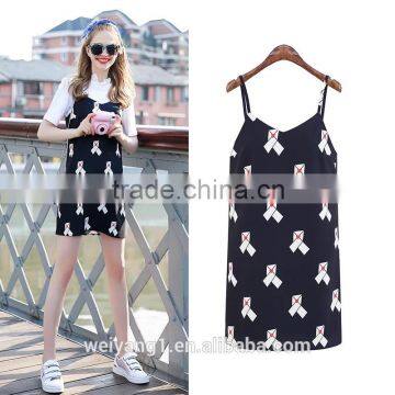 Women Summer Vest Dress Medium Length Skirt Braces Slim Fit Dress