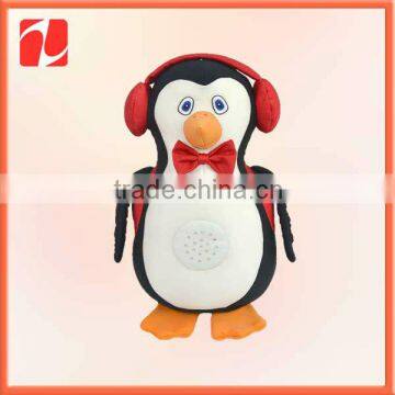 Fashion mini plush music penguin with earmuffs and backpack