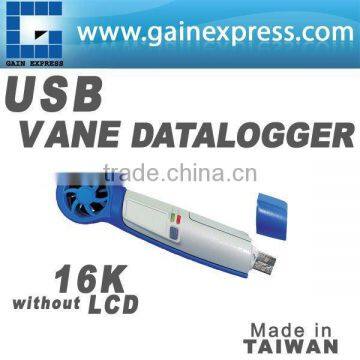 USB Mini Vane Wind Speed Data logger without LCD 16K Memory with Ambient temperature and Humidity Made in Taiwan