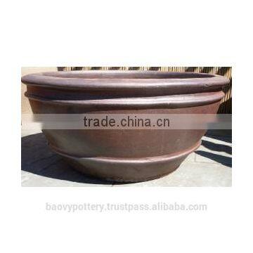 Large Dark Clay Bowl Planter.