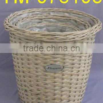 Large Round Wicker Garden Flower Basket With Metal Label