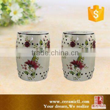 Butterfly Patterns White Ceramic Drum Stools photo-3