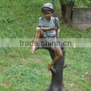 Outdoor Modern Garden Sculpture, Bronze Fishing Statue, Life Size Figure Statue photo-2