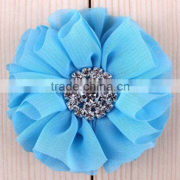 Fabric Chiffon Flower With Rhinestone Center for Kids Hair Accessories photo-3