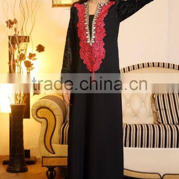 Fashion Designer Winter Front Neck Embroidery Designs For Long Kurtis With Velvet Sleeves Pakistani Style HSD7739 photo-2