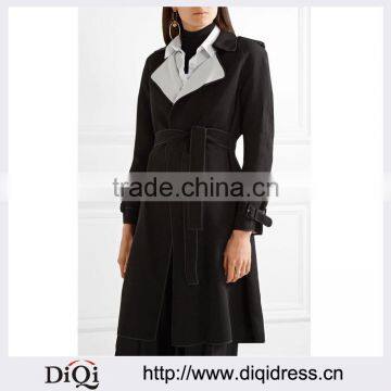 Wholesale Ladies Apparel Slim Cool Style Black and White Crepe Trench Coat(DQE0400C)