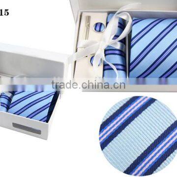 WL-15 Men's 100% polyester cufflink hanky tie set with gift box