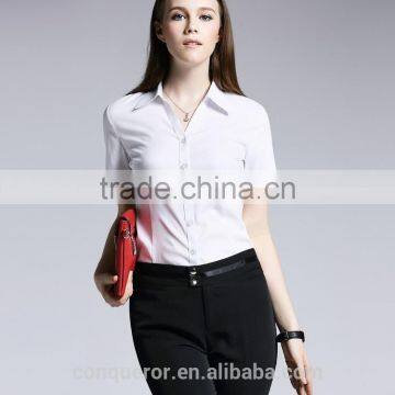Fashion Ladies Short Sleeve Formal Tops Blouse Cotton Shirt photo-4