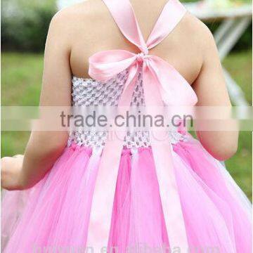 Pink Chiffon Beautiful Flower Strap Kids Bridal Dresses photo-3