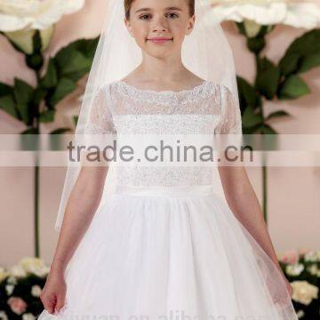 White Tulle Cap Sleeve Lace Wedding Gown Baby Dress photo-2