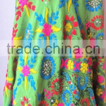 Green Multicolor PHULKARI GEORGETTE DUPATTA SHAWL, Sequin Hand Embroidery photo-4