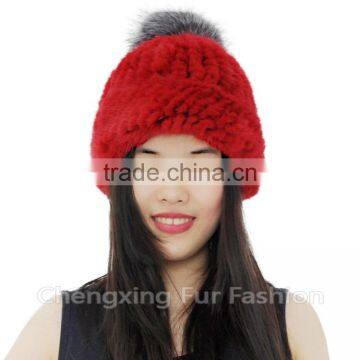 CX-C-239R Spring/Winter Lady Mink Fur Knitted Hat With Genuine Fox Fur Pom Poms photo-5