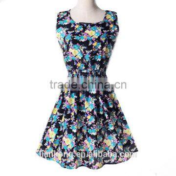 Hot Sell New Korean Style Women Clothing Bohemian Floral Sleeveless Vest Printed Beach Chiffon Dress Bohemian Style Clothing photo-6