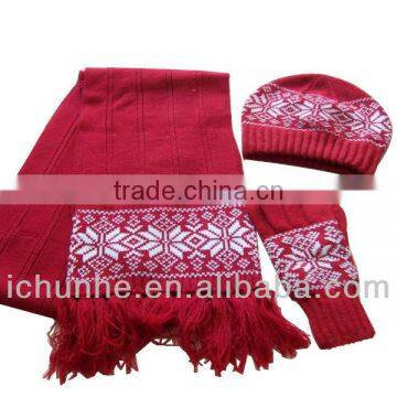 winter fashion wool &acrylic knitted scarf hat set factory