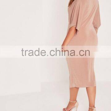 Plus Size Midi Dress Pink Long Sleeve Knot Sexy Elegance Dress Custom Split Hem Dress photo-4