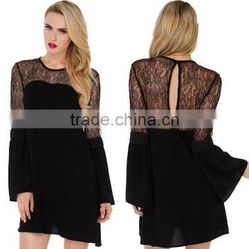 MGOO Hot Selling OEM/ODM Custom Logo Long Sleeve Chiffon Dress Lace Mini Party Dress Fashion Prom Dress D763 photo-6