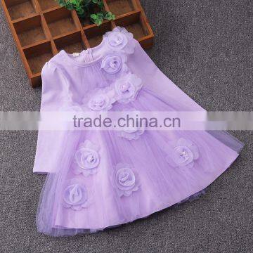 2017 New Style Winter Fall Baby Girls Pink Princess Flower Party Dress Baby Dresses Girls Purple Long Sleeves Designer Dresses photo-2